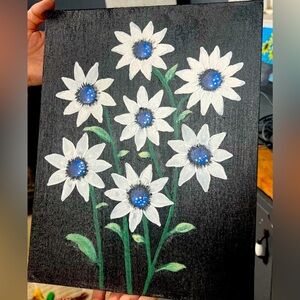 Floral Canvas Art with White and Blue Flowers